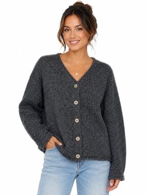 Vintage ALPS Women's Charcoal Gray Knit Cardigan – Size Medium